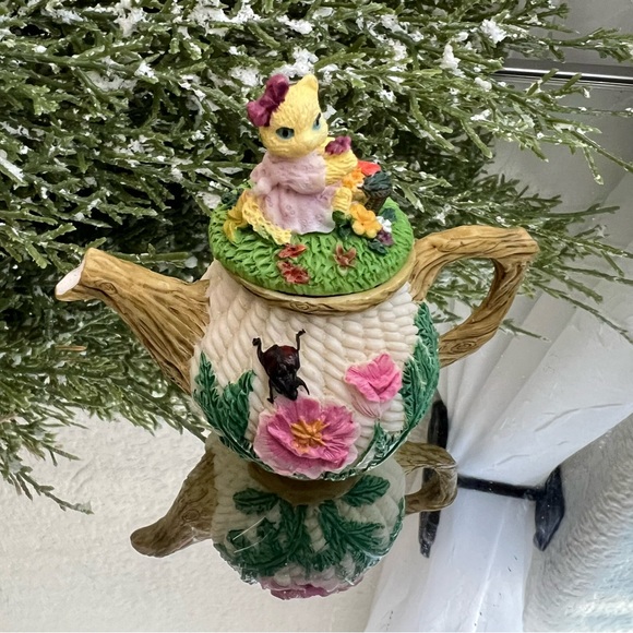 🫖 Vintage 1997 Miniature Teapot w Cat & Flowers - Picture 4 of 8